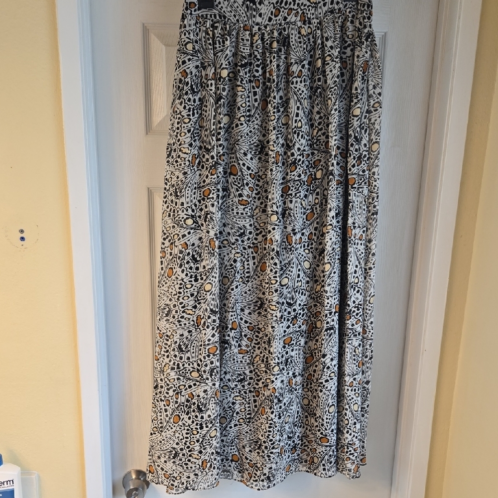 Express Black and White Smocked Maxi Skirt